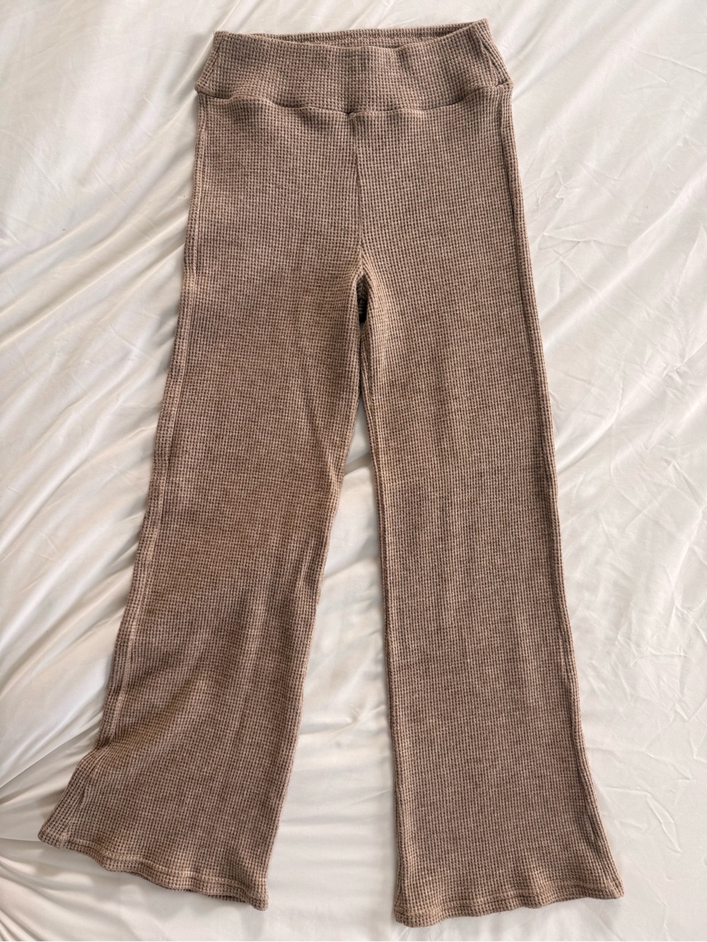 Women's Taupe Waffle Knit Flare Pants